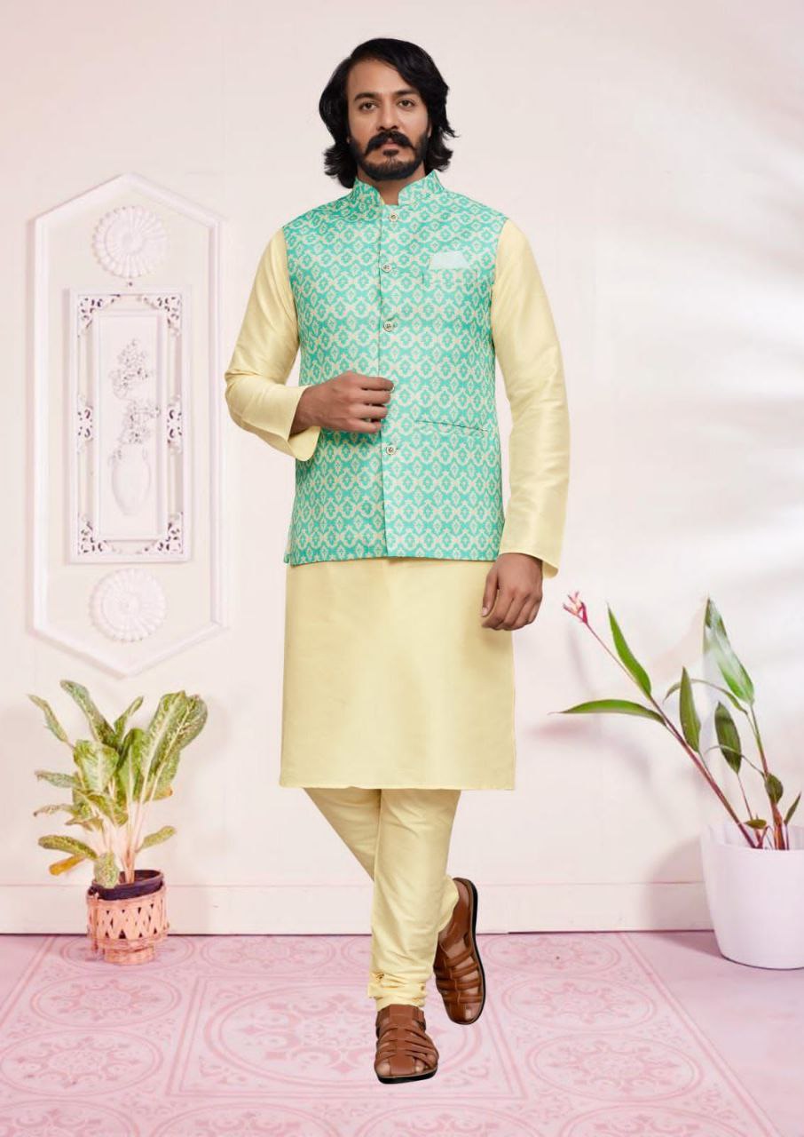 Attractive Sky Blue Color Wedding Kurta Jacket With Pajama