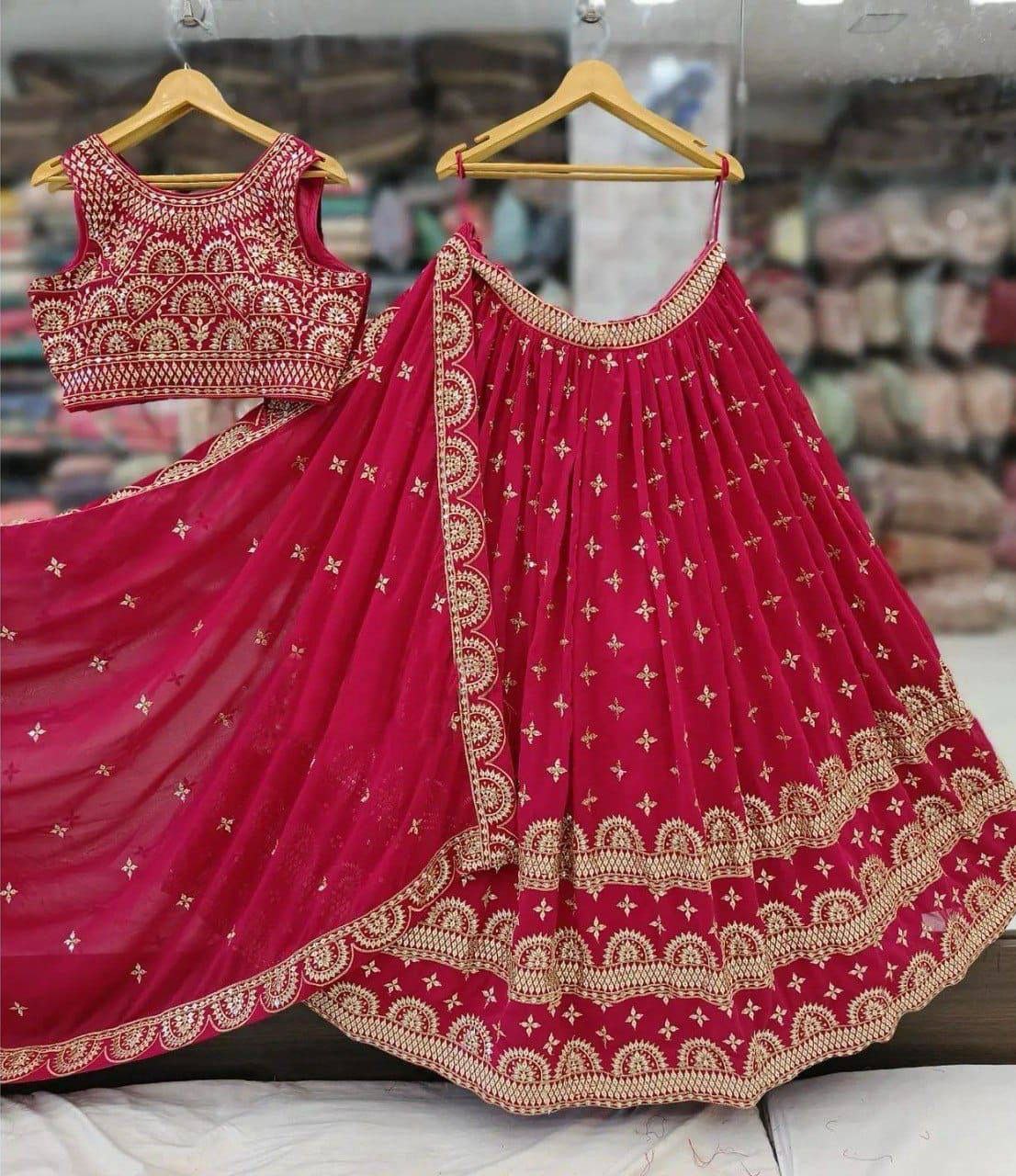 Attractive Red Color Embroidery With Sequins Work Lehenga Near Me