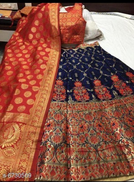 Beautiful Red With Blue Color Embroidery With Sequins Work Lehenga Choli