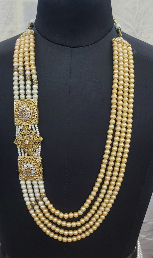 Beautiful Peach Colored Pearl Beaded Party Wear Mala For Men