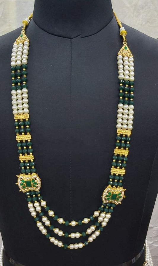 Appealing Green Colored Multi Layered Pearl Beaded Mala For Men