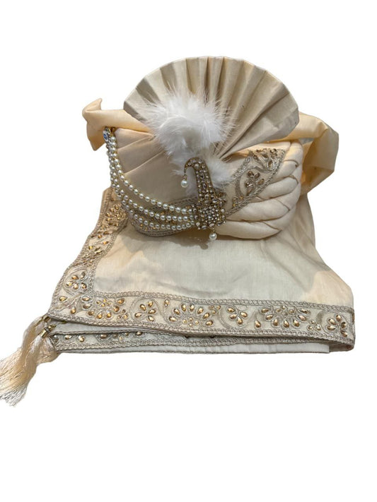 Gorgeous White Colored Embroidery Turban For Men