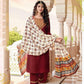 Beautiful Maroon Colored Chanderi Silk Fancy Embroidery Work Kurti With Dupatta Sets For Women