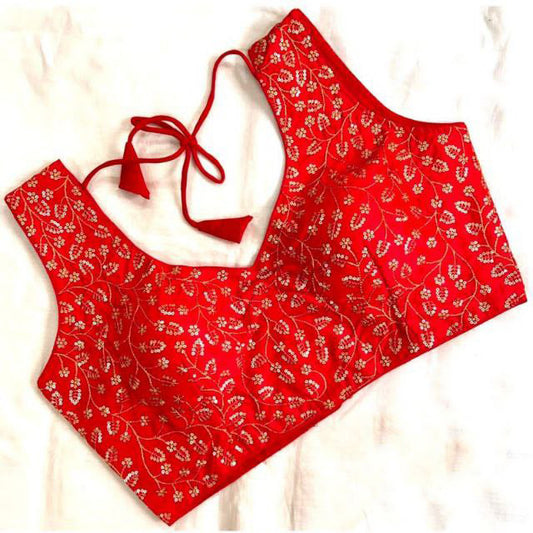 Appealing Red Colored Sequins Dori And Thread Work Readymade Blouse For Women