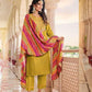 Attractive Mustard Yellow Colored Chanderi Silk Straight Salwar Suits With Muslin Printed Dupatta For Women