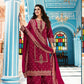 Gorgeous Dark Pink Colored Cotton Palazzo Suits With Printed Lace Work