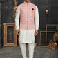 Elegant Pink Colored Cotton Kurta Pajama With Jacket Sets For Men