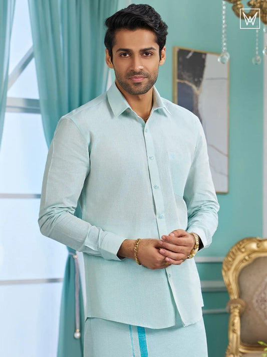 Attractive Mint Blue Colored Tissue Shirt For Men