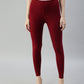 Charming Wine Colored Stretchable Fabric Leggings For Women