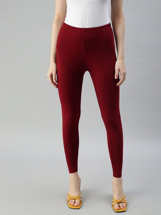 Charming Wine Colored Stretchable Fabric Leggings For Women
