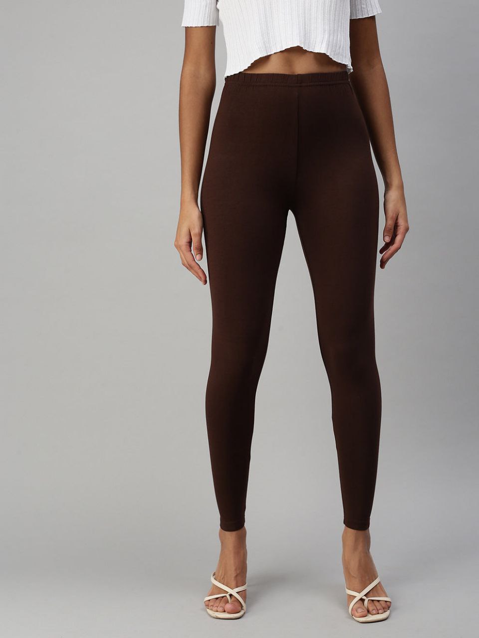 Attractive Brown Color Cotton Ankle Length Leggings For Women