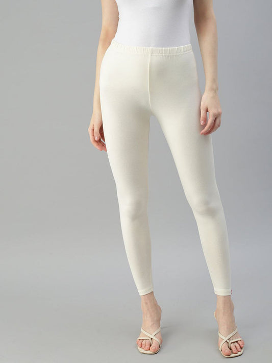 Gorgeous Cream Color Cotton Ankle Length Leggings For Women
