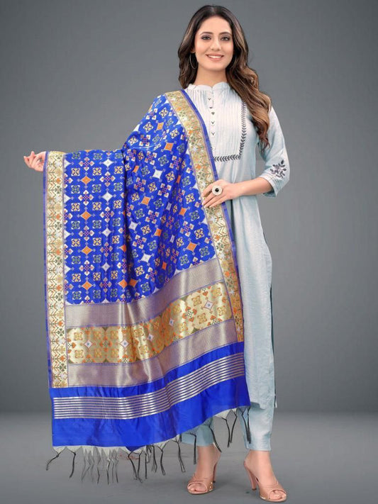 Appealing Blue Colored Ethnic Wear Dupatta With Jacquard Banarasi For Women