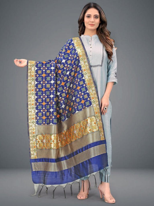 Elegant Navy Blue Color Self Designed Dupatta For Women