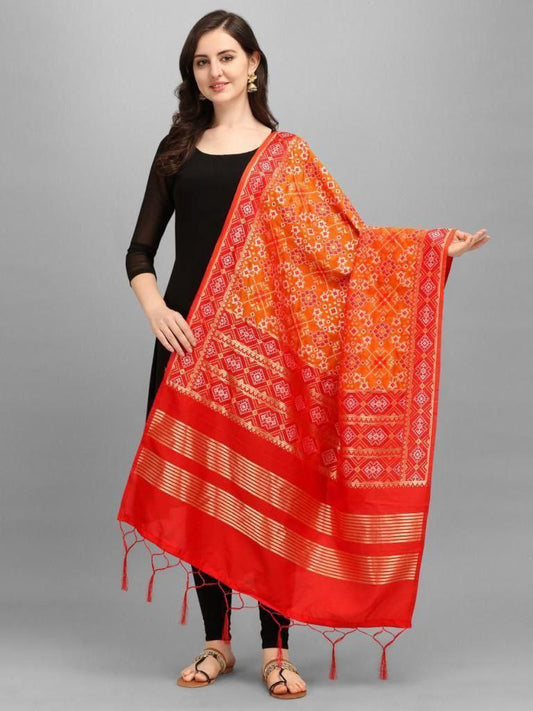 Attractive Orange Color Self Designed Dupatta For Women