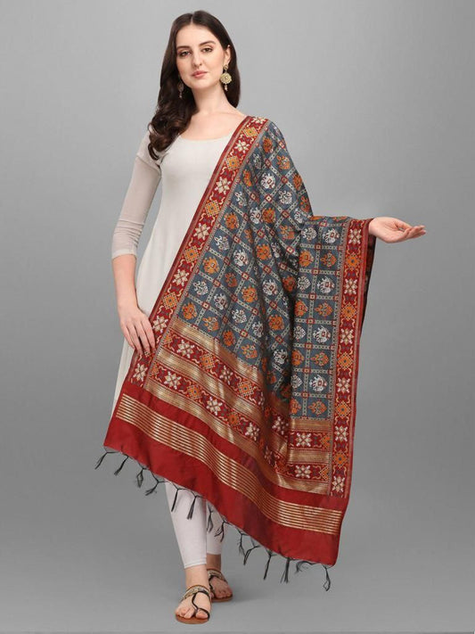 Appealing Jacquard Banarasi Dupatta With Grey Color