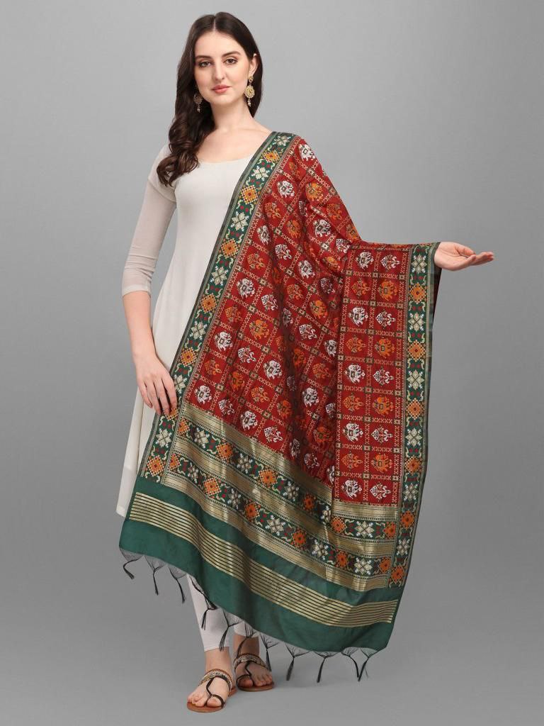 Charming Maroon Colored Jacquard Banarasi Dupatta With Self Designed Pattern