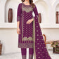 Beautiful Purple Colored Rayon Salwar Suits With Gold Print Work For Women