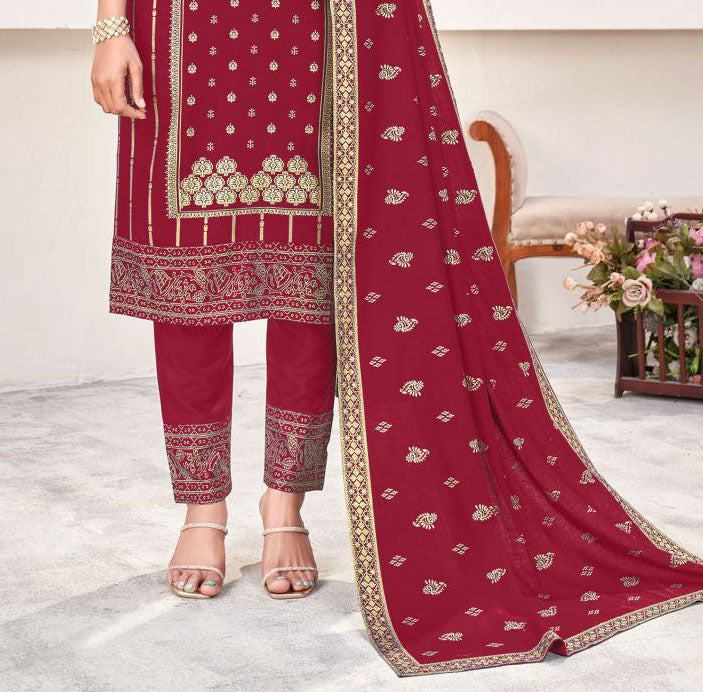 Maroon Colored Gold Printed Work With Rayon Salwar Suits In Williams