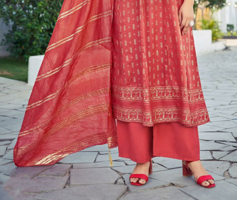 Palazzo Suits With Jacquard Chanderi Work Dupatta In USA