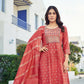 Appealing Red Color Foil Print Kurti And Palazzo Suits Near Me