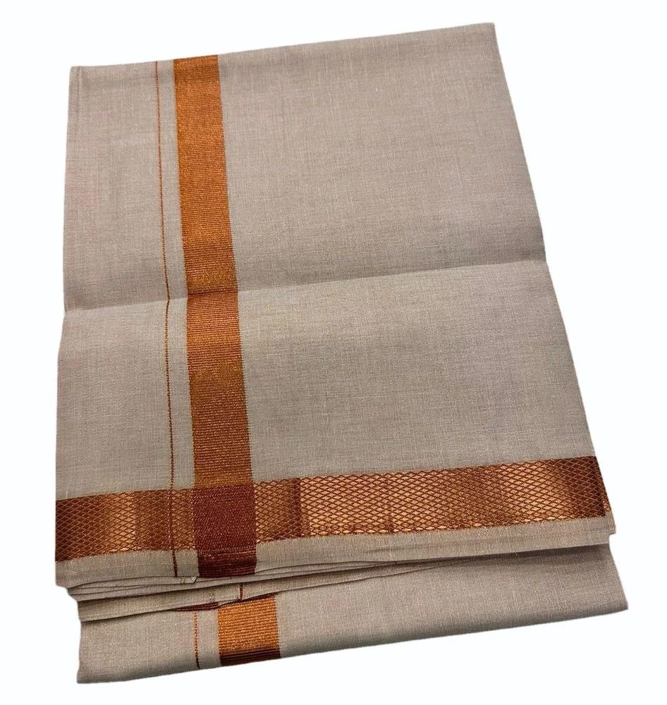 Impressive Brown Colored With Copper Zari Work Cotton Dhoti For Men