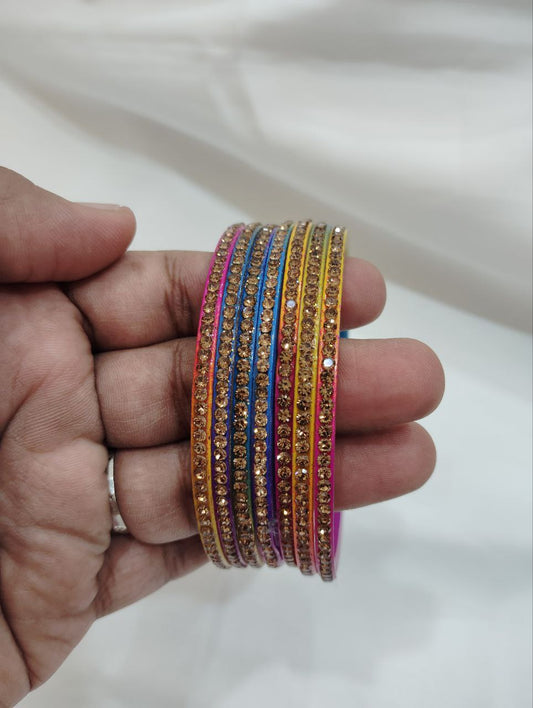 Appealing Multicolor Glass Bangles With Glittering Stones For Women