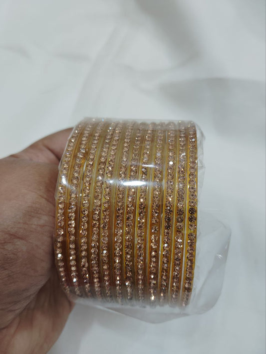 Dazzling Gold Color Glass Bangles With Stones For Women