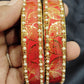 Beautiful Red Color Checked Design Glass Bangles For Women