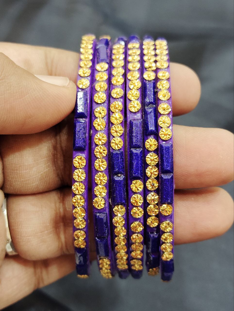 Attractive Purple Color Art Design Glass Bangles For Women