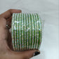 Alluring Light Green Color Checked Design Glass Bangles For Women