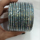 Beautiful Teal Blue Color Checked Design Glass Bangles For Women