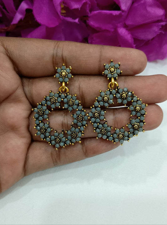 Beautiful Grey Color Antique Gold Earrings