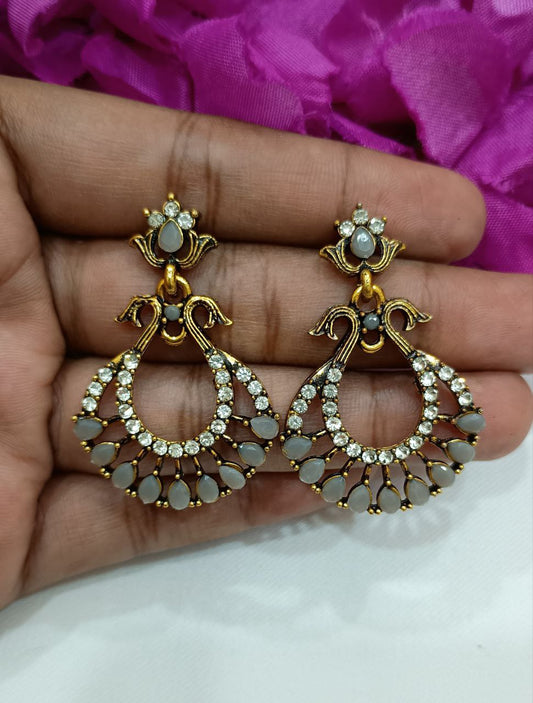 Amazing Grey Color Antique Gold Earrings