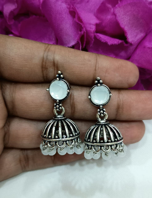 Oxidized White Color Earrings