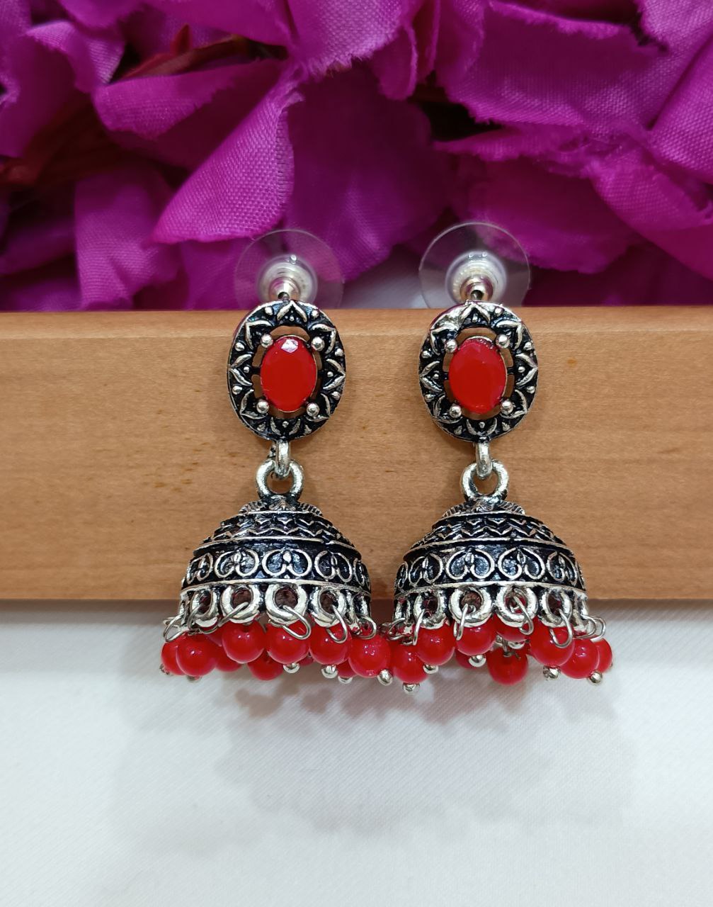 Beautiful Red Color Oxidized Earrings