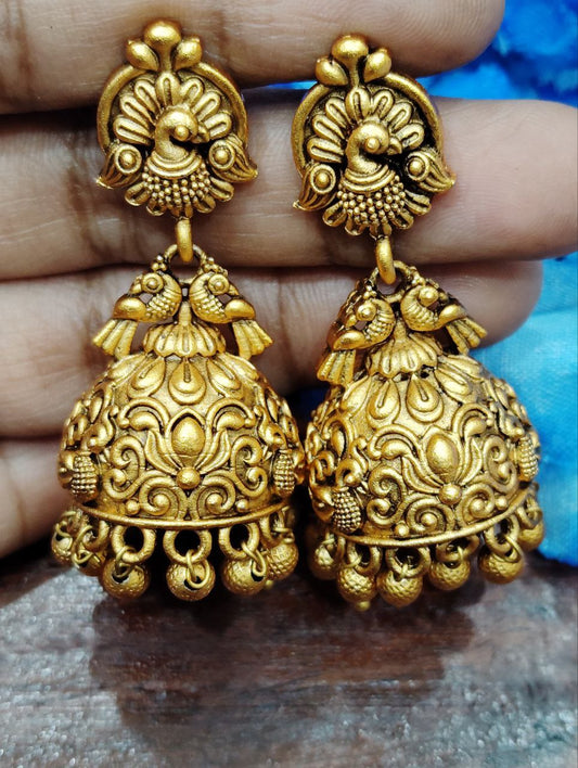 Stunning Antique Gold Peacock Designed Earrings For Women