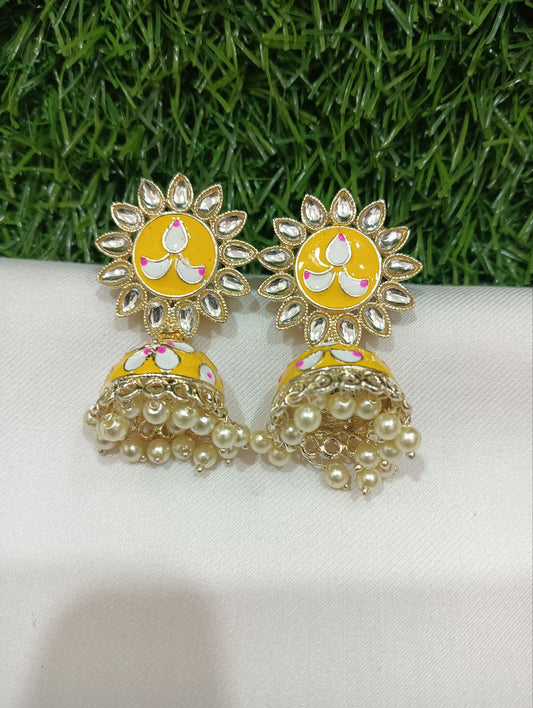 Mind Blowing Yellow Color Antique Gold Earrings For Women