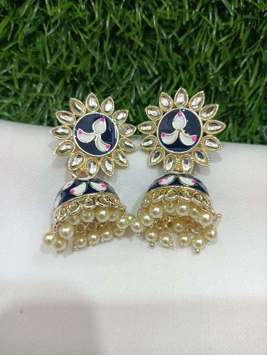 Elegant Blue color jhumkas Color Antique Gold Earrings For Women