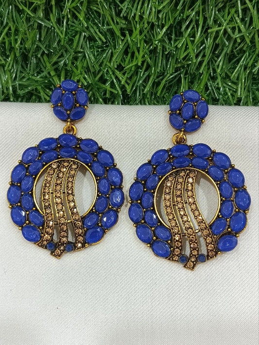 Beautiful Blue Color Stone Worked Earrings For Women