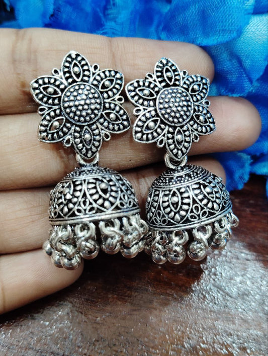 Stunning Oxidized Floral Drop Design Earrings