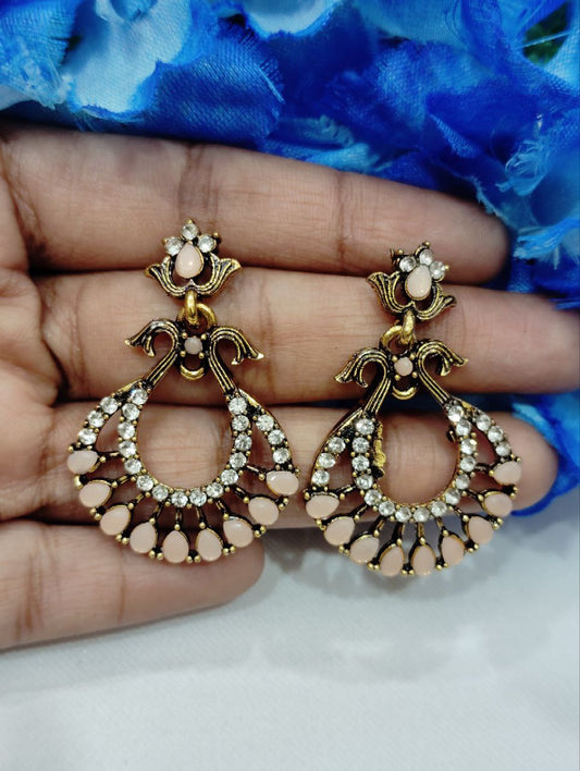 Beautiful Peach Colored Antique Gold Earrings For Women