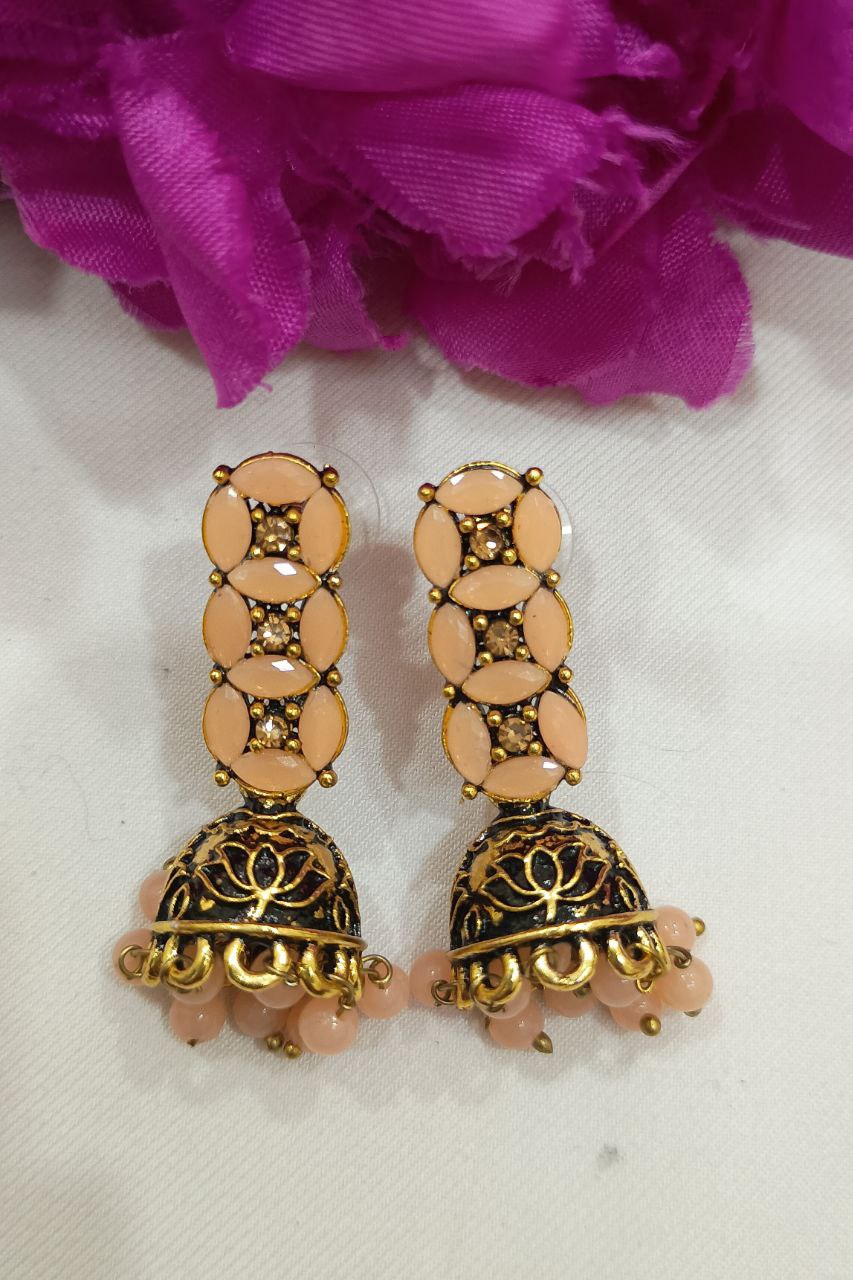 Elegant Peach Color Antique Gold Drop Design Earrings For Women In Near Me