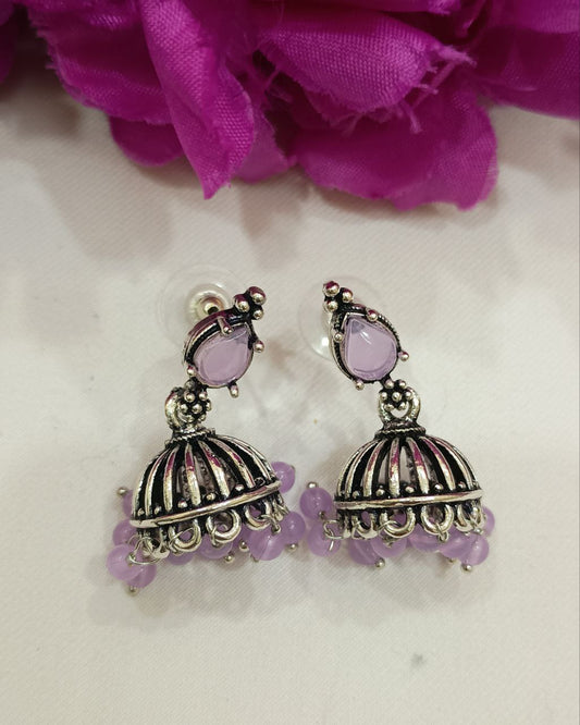 Appealing Lavender Color Oxidized Beats Design Earrings