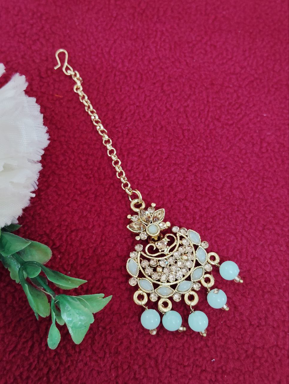 Attractive Light Green Color Beautiful gold plated tikka