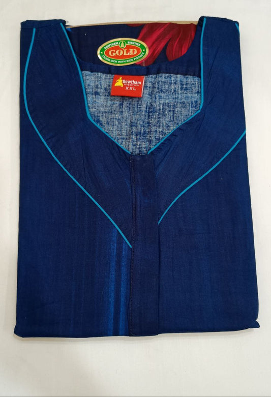 Pleasant Blue Color Cotton Nighty For Women