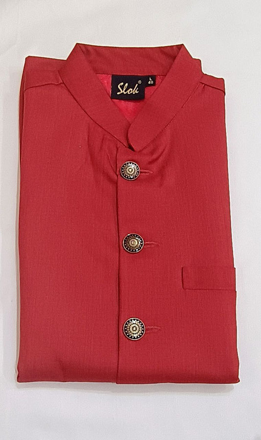 Elegant Red Colored Plain Cotton Koti Jacket For Men