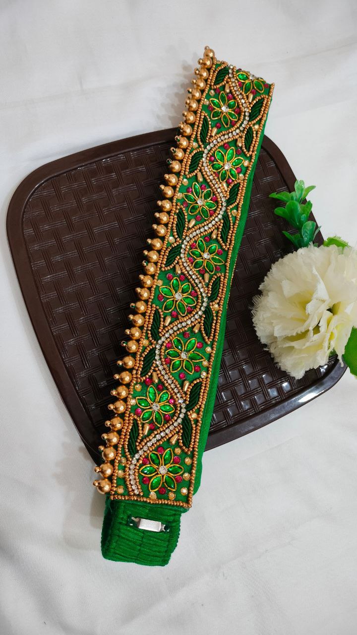 Awesome Green Colored Saree Belt With Stone Work