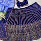 Navy Blue Colored Party Wear Velvet Lehenga Choli In Phoenix