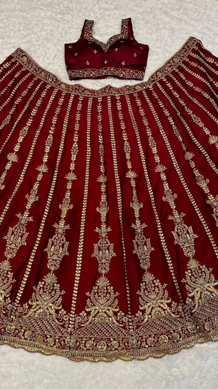  Maroon Colored Zari Work Lehenga Choli In Tempe